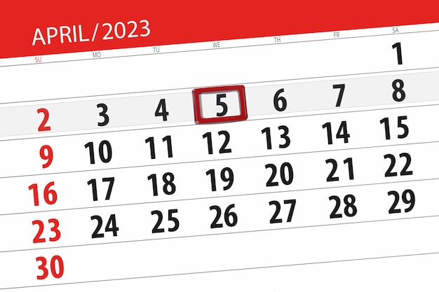 Calendrier 2023 date limite jour mois page organisateur date avril mercredi numéro 5