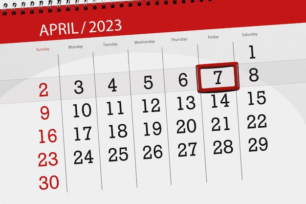 Calendrier 2023 date limite jour mois page organisateur date avril vendredi numéro 7