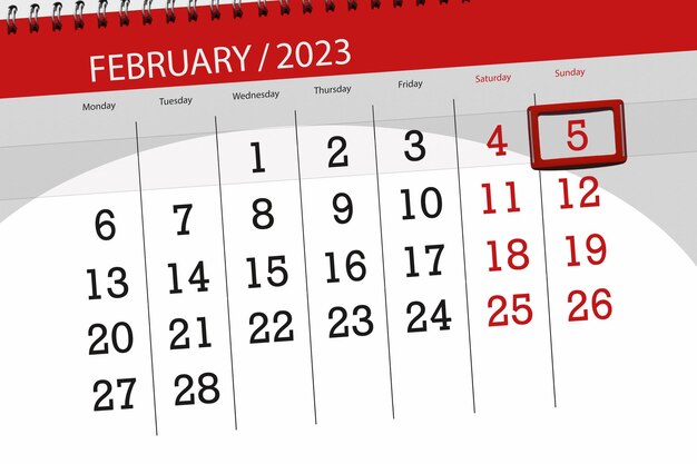 Calendrier 2023 date limite jour mois page organisateur date février dimanche numéro 5