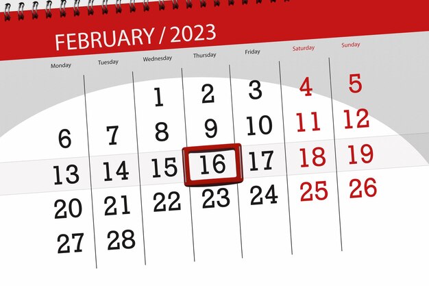 Calendrier 2023 date limite jour mois page organisateur date février jeudi numéro 16