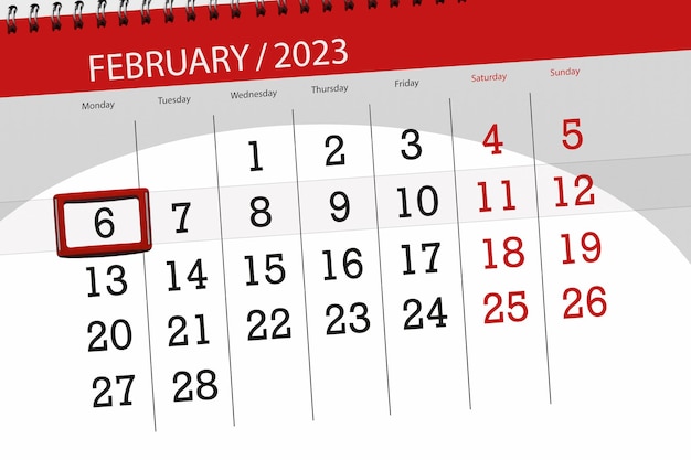 Calendrier 2023 date limite jour mois page organisateur date février lundi numéro 6