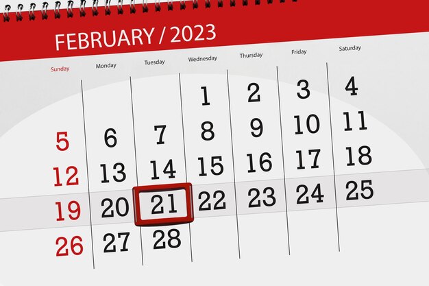 Calendrier 2023 date limite jour mois page organisateur date février mardi numéro 21