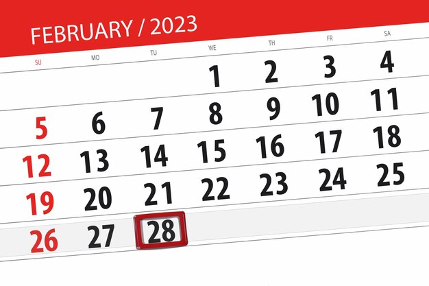 Photo calendrier 2023 date limite jour mois page organisateur date février mardi numéro 28