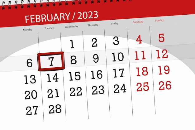 Calendrier 2023 date limite jour mois page organisateur date février mardi numéro 7