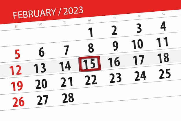 Calendrier 2023 date limite jour mois page organisateur date février mercredi numéro 15