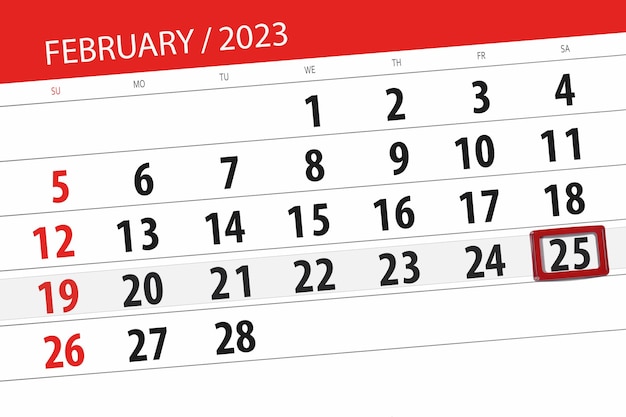 Photo calendrier 2023 date limite jour mois page organisateur date février samedi numéro 25