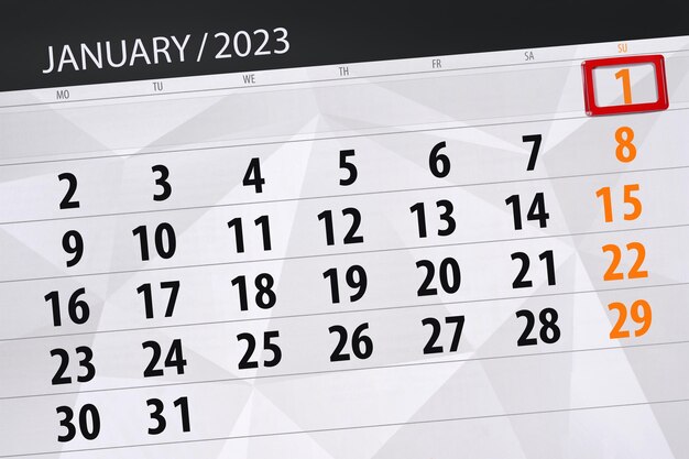 Calendrier 2023 date limite jour mois page organisateur date janvier dimanche numéro 1