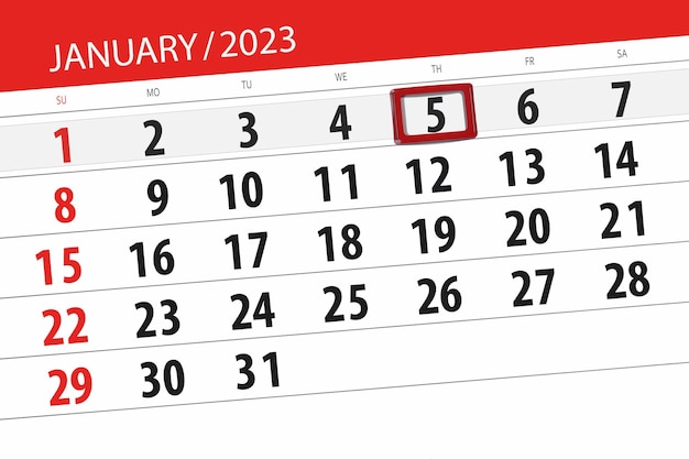 Calendrier 2023 date limite jour mois page organisateur date janvier jeudi numéro 5