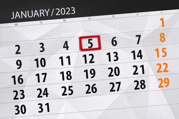 Calendrier 2023 date limite jour mois page organisateur date janvier jeudi numéro 5