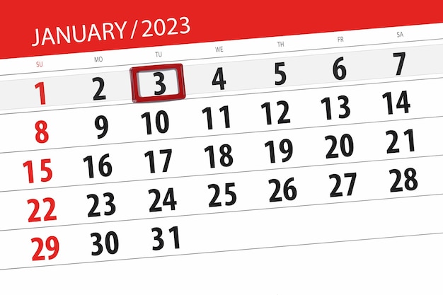 Calendrier 2023 date limite jour mois page organisateur date janvier mardi numéro 3