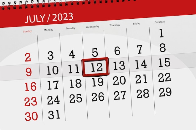 Calendrier 2023 date limite jour mois page organisateur date juillet mercredi numéro 12