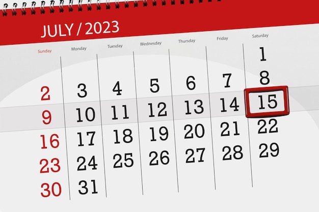 Calendrier 2023 date limite jour mois page organisateur date juillet samedi numéro 15