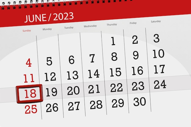 Calendrier 2023 date limite jour mois page organisateur date juin dimanche numéro 18