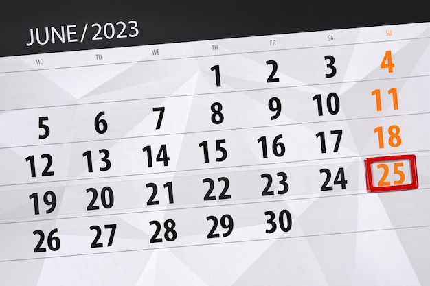 Calendrier 2023 date limite jour mois page organisateur date juin dimanche numéro 25