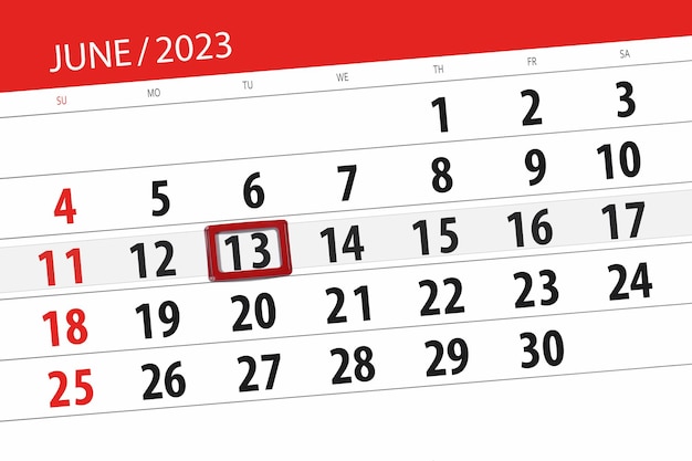 Calendrier 2023 date limite jour mois page organisateur date juin mardi numéro 13