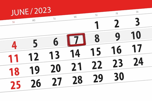 Calendrier 2023 date limite jour mois page organisateur date juin mercredi numéro 7