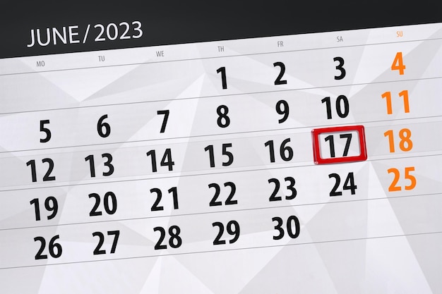 Calendrier 2023 date limite jour mois page organisateur date juin samedi numéro 17