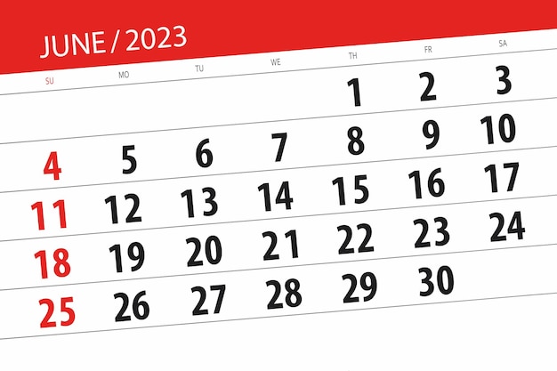 Calendrier 2023 date limite jour mois page organisateur date juin