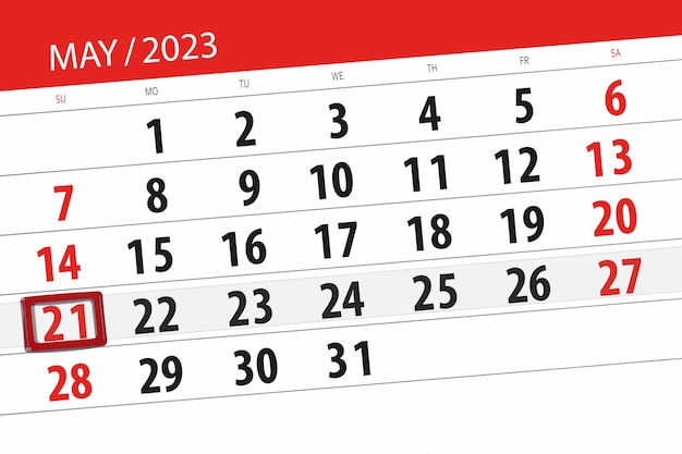 Calendrier 2023 date limite jour mois page organisateur date mai dimanche numéro 21