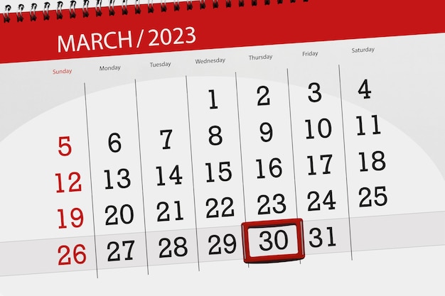 Calendrier 2023 date limite jour mois page organisateur date mars jeudi numéro 30