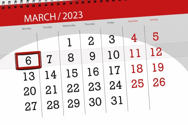 Calendrier 2023 date limite jour mois page organisateur date mars lundi numéro 6