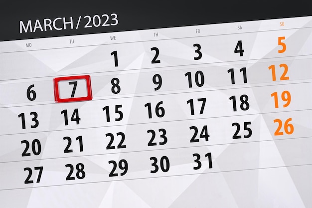 Calendrier 2023 date limite jour mois page organisateur date mars mardi numéro 7