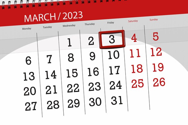 Calendrier 2023 date limite jour mois page organisateur date mars vendredi numéro 3