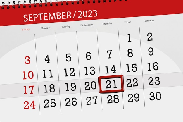 Calendrier 2023 date limite jour mois page organisateur date septembre jeudi numéro 21