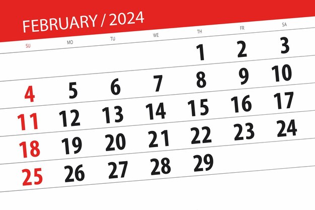 Calendrier 2024 date limite jour mois organisateur de page date février