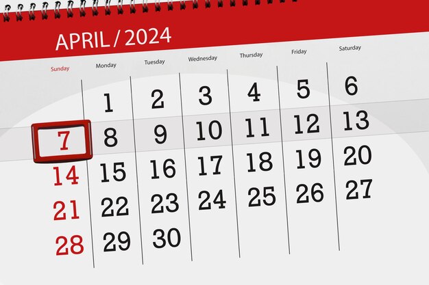 Calendrier 2024 date limite jour mois page organisateur date avril dimanche numéro 7