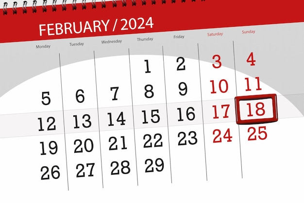 Calendrier 2024 date limite jour mois page organisateur date dimanche 18 février