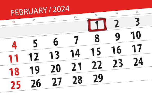 Calendrier 2024 date limite jour mois page organisateur date février jeudi numéro 1