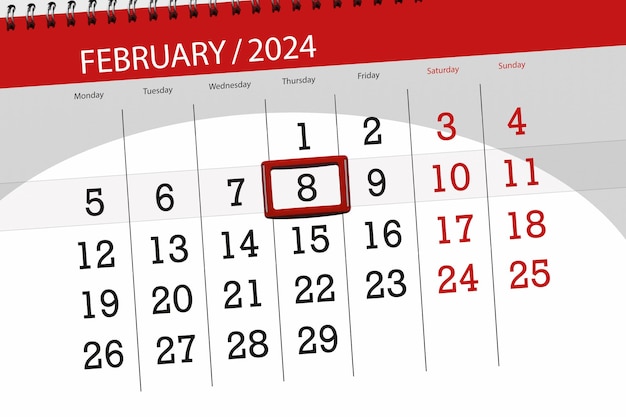 Calendrier 2024 date limite jour mois page organisateur date février jeudi numéro 8