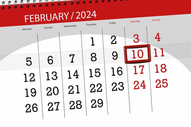 Calendrier 2024 date limite jour mois page organisateur date février samedi numéro 10