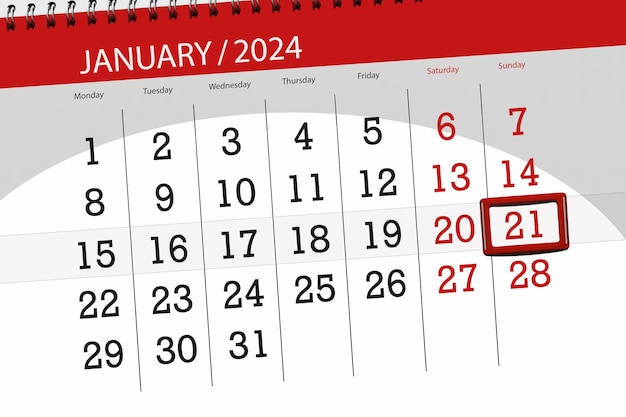 Calendrier 2024 date limite jour mois page organisateur date janvier dimanche numéro 21