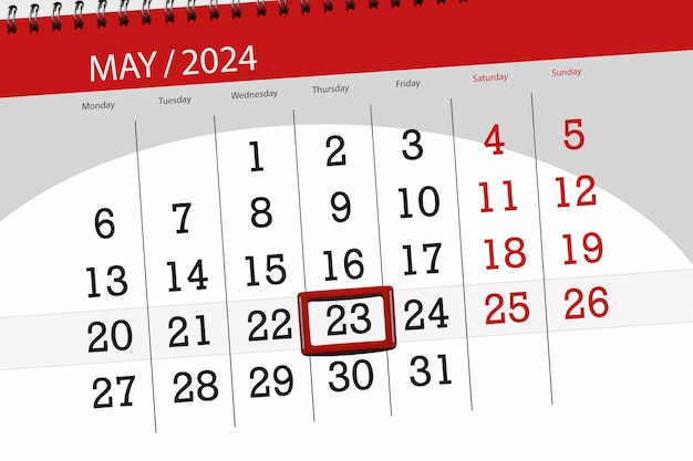 Calendrier 2024 date limite jour mois page organisateur date jeudi 23 mai