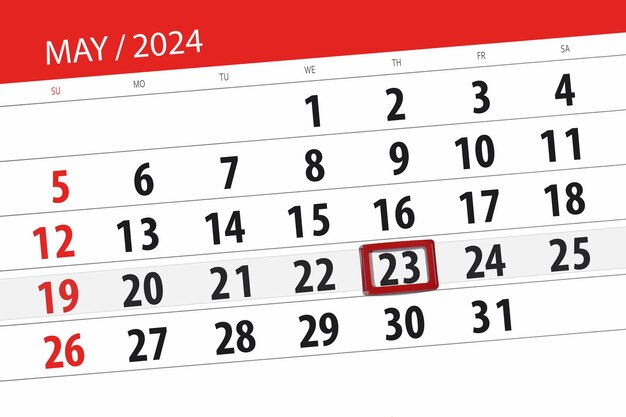 Calendrier 2024 date limite jour mois page organisateur date jeudi 23 mai