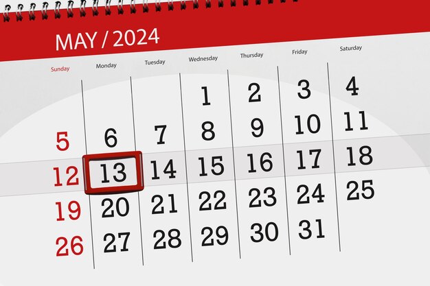 Photo calendrier 2024 date limite jour mois page organisateur date lundi 13 mai