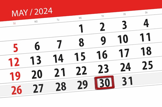 Calendrier 2024 date limite jour mois page organisateur date mai jeudi numéro 30