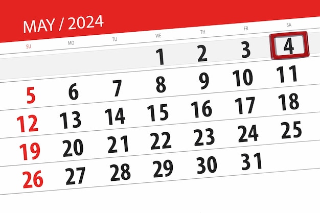 Calendrier 2024 date limite jour mois page organisateur date Mai samedi numéro 4