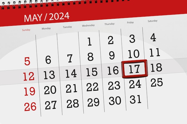 Calendrier 2024 date limite jour mois page organisateur date mai vendredi numéro 17