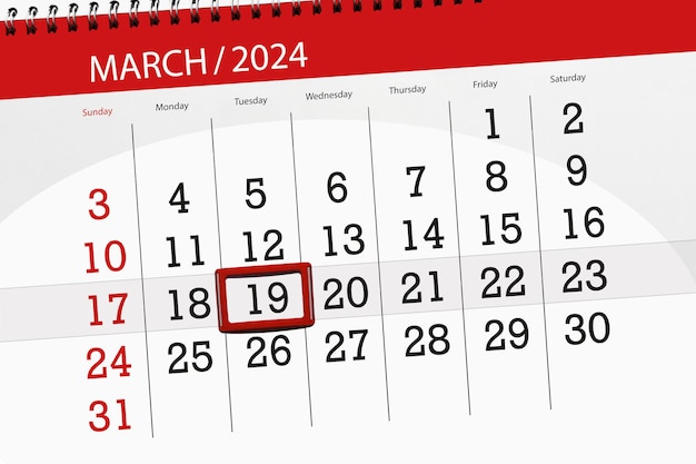 Calendrier 2024 date limite jour mois page organisateur date mardi numéro 19