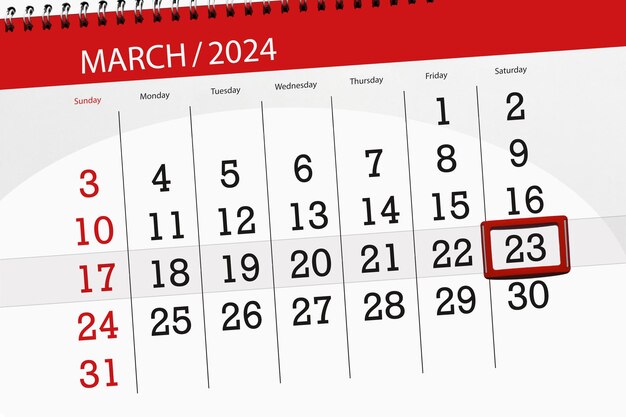 Calendrier 2024 date limite jour mois page organisateur date mars samedi numéro 23