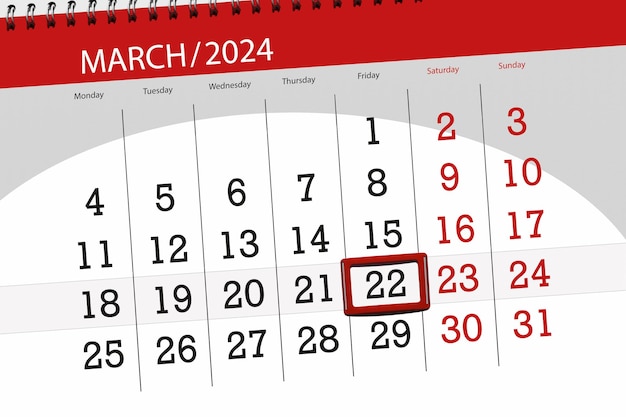 Calendrier 2024 date limite jour mois page organisateur date mars vendredi numéro 22