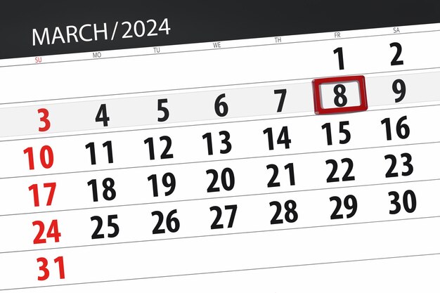 Calendrier 2024 date limite jour mois page organisateur date mars vendredi numéro 8