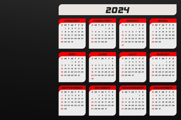 Modèle De Conception De Calendrier 2024 De 12 Mois Modèle de