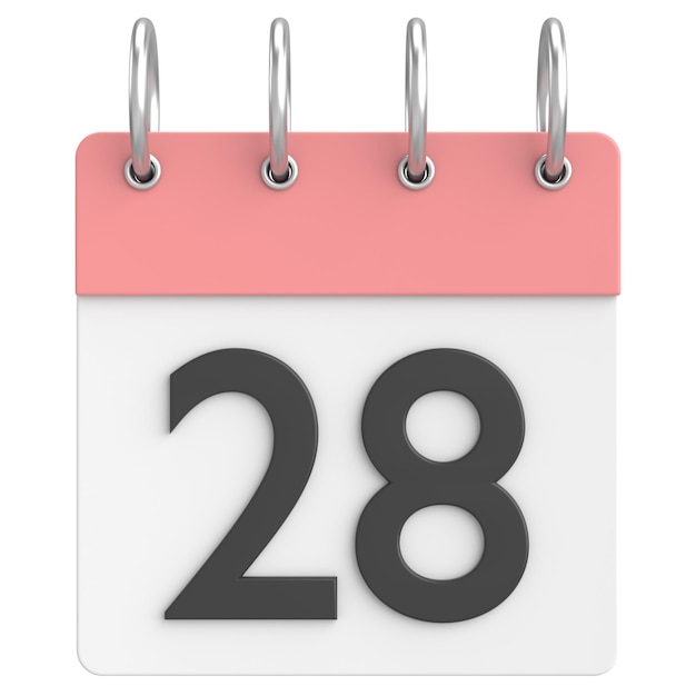 Calendrier 3D jour 28 vingt-huitième jour du mois illustration 3D