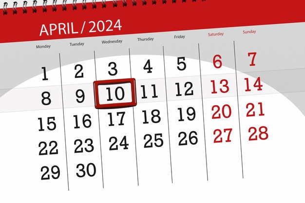 Calendrier de l'année 2024 date limite jour mois page organisateur date avril mercredi numéro 10