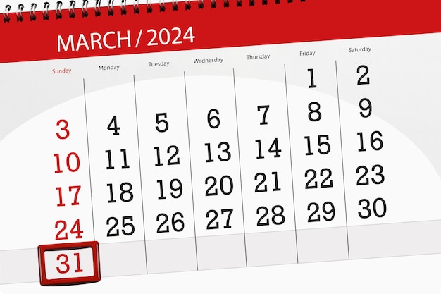 Calendrier de l'année 2024 date limite jour mois page organisateur date mars dimanche numéro 31