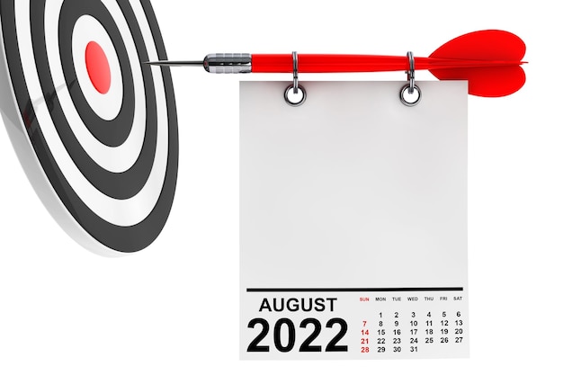 Calendrier août 2022 avec rendu 3d cible